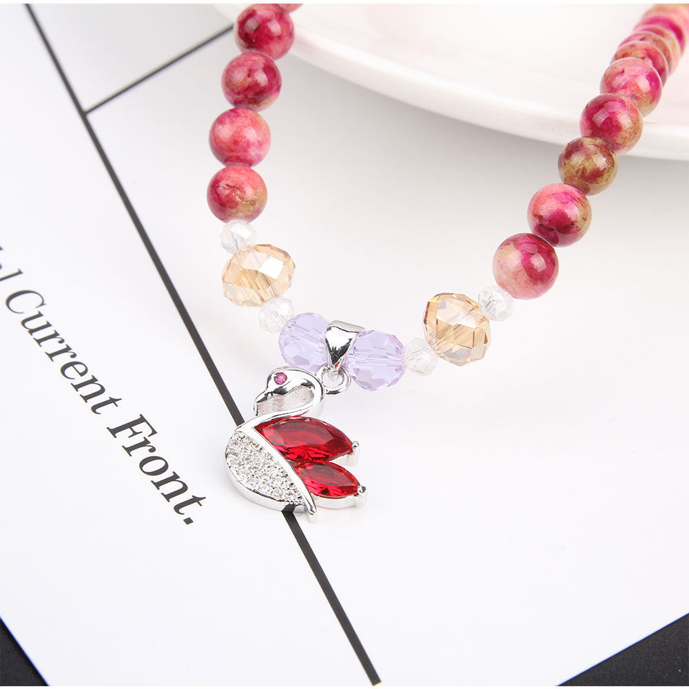 Women’s Agate Crystal Multi-Layer Bracelet with Swan Pendant
