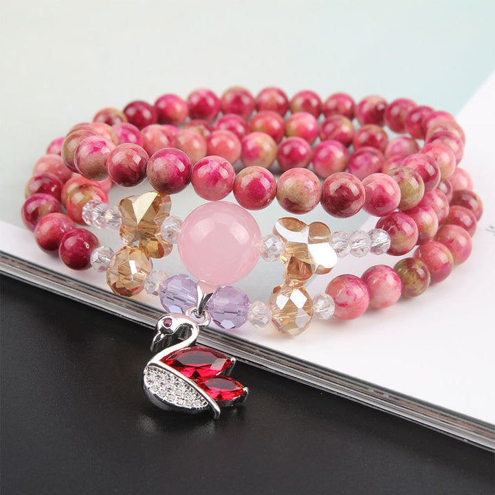 Women’s Agate Crystal Multi-Layer Bracelet with Swan Pendant