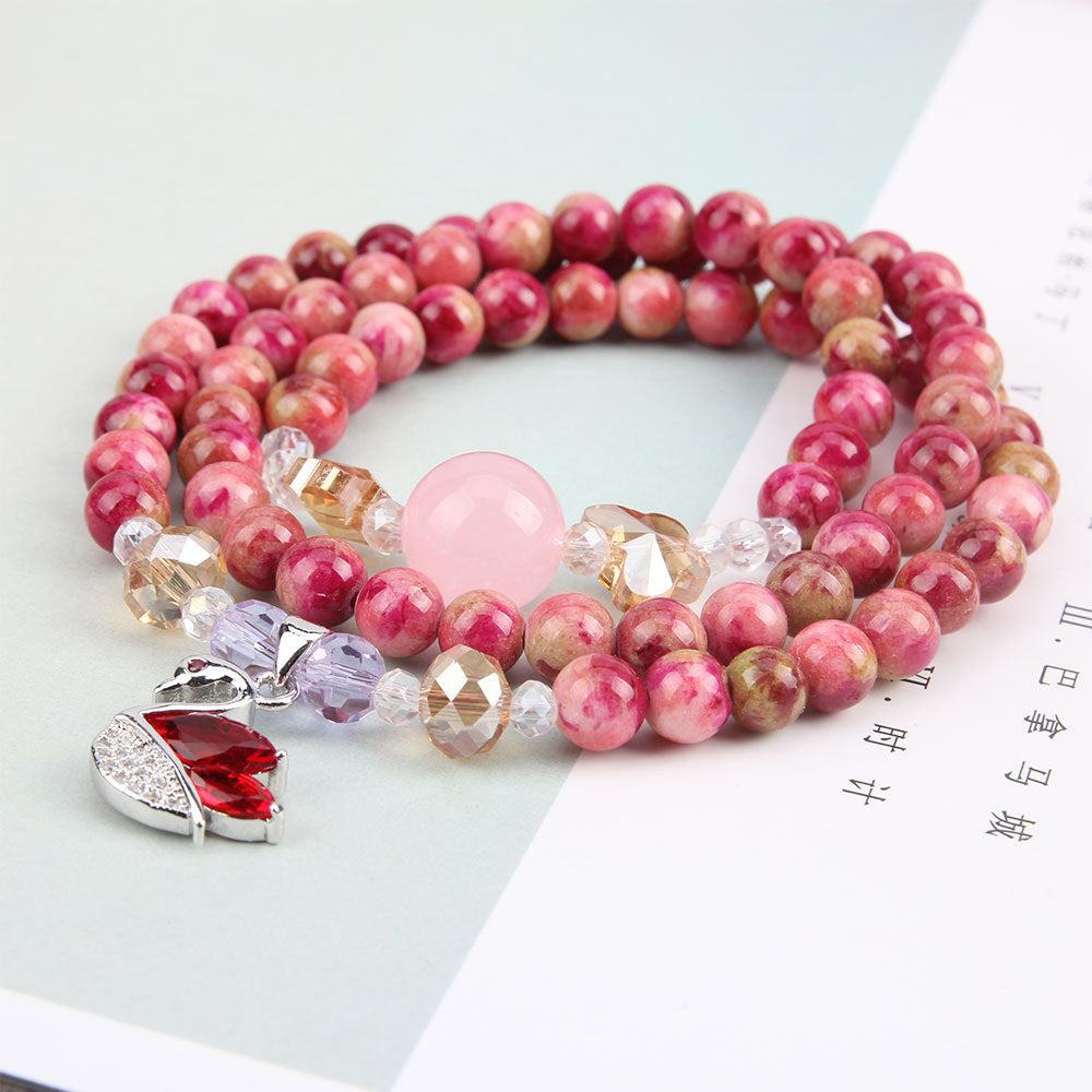 Women’s Agate Crystal Multi-Layer Bracelet with Swan Pendant