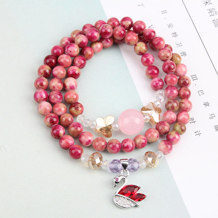 Women’s Agate Crystal Multi-Layer Bracelet with Swan Pendant