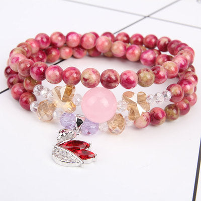 Women’s Agate Crystal Multi-Layer Bracelet with Swan Pendant