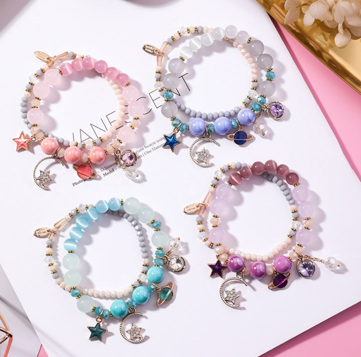 Stars Moon Cat Eye Crystal Multilayer Bracelet for Women