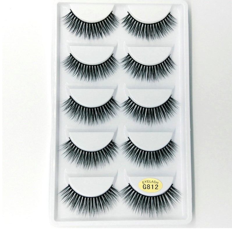 👁️✨ 3D Mink Hair False Eyelashes – Thick Volume 5 Pairs Cotton Stem Lash Set
