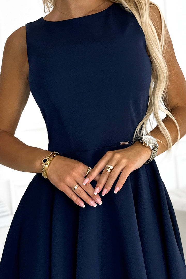 Elegant dress with a longer back - navy blue