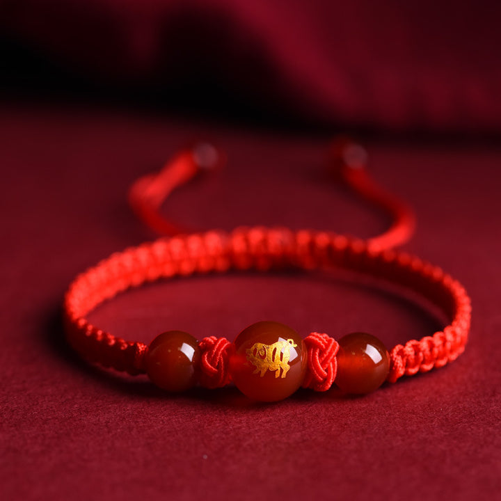Zodiac Red Rope Bracelet – Natural Red Agate, Handwoven Charm