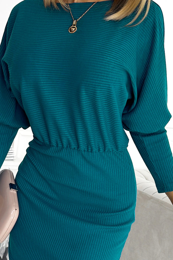 Striped dress with cuffs in the sleeves - sea color