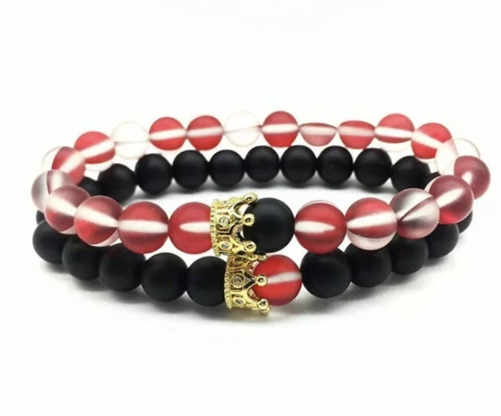 Crown Couple Glass Bead Bracelet