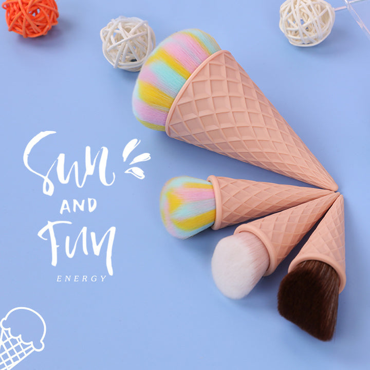 ✨ Ice Cream Cute Fiber Hair Makeup Brush Set — 4-Piece Beauty Tools 🍦💄