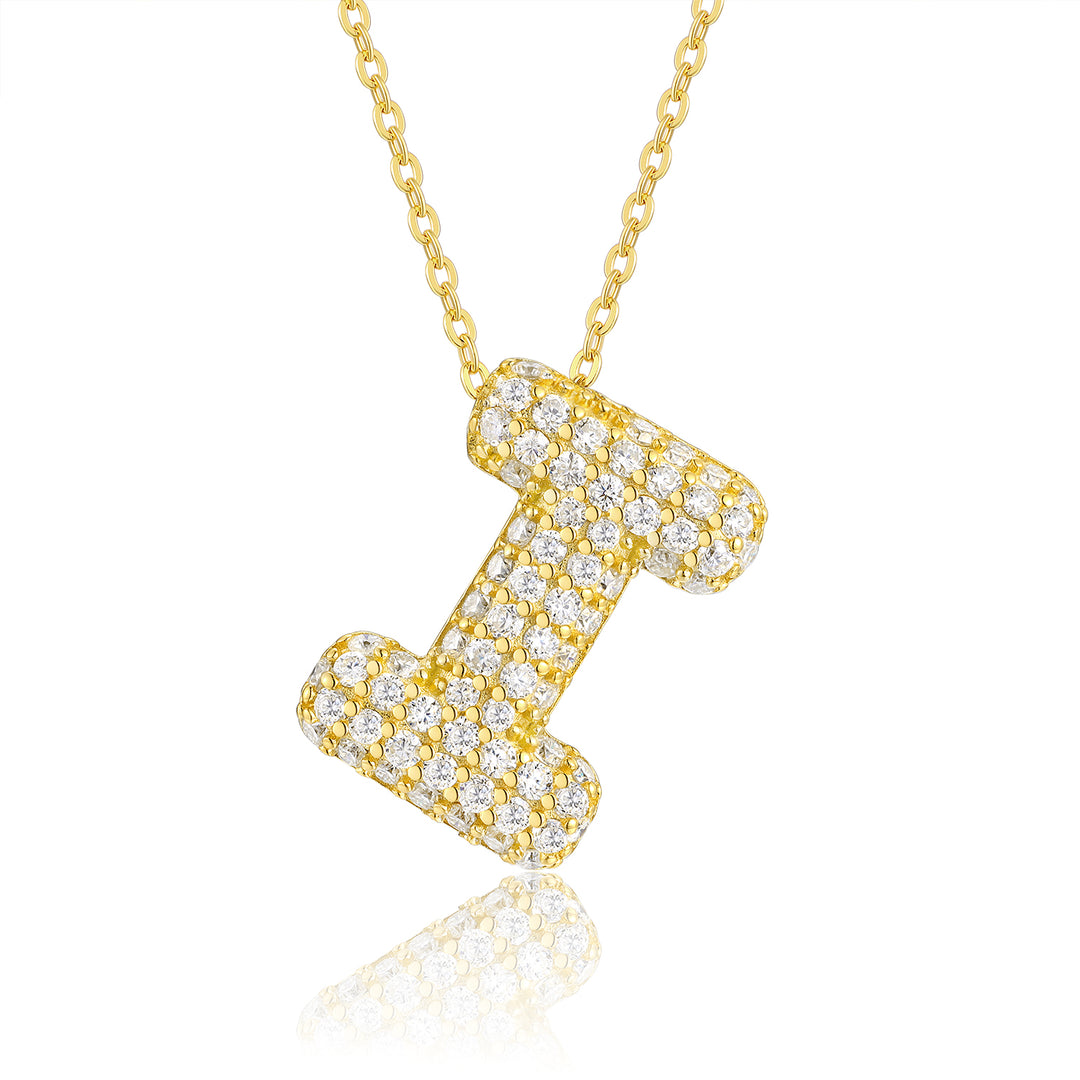 💎 Bubble Letter “I” Pendant Necklace – Gold-Plated S925 Silver with Top-quality Moissanite (6.8g) 💎