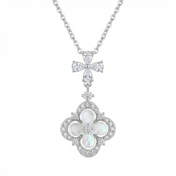 925 Sterling Silver Mother-of-Pearl Quatrefoil Necklace with Sparkling Stone Accents