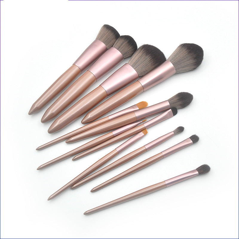 ✨ Grape Brown Fiber Hair 12-Piece Makeup Brush Set — Loose Powder Beauty Tools 💄🤎