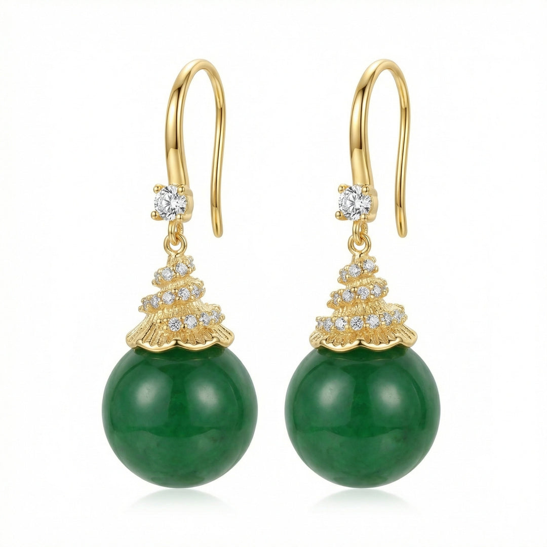 925 Sterling Silver Green Gemstone Drop Earrings with Crystal-Accented Decorative Caps