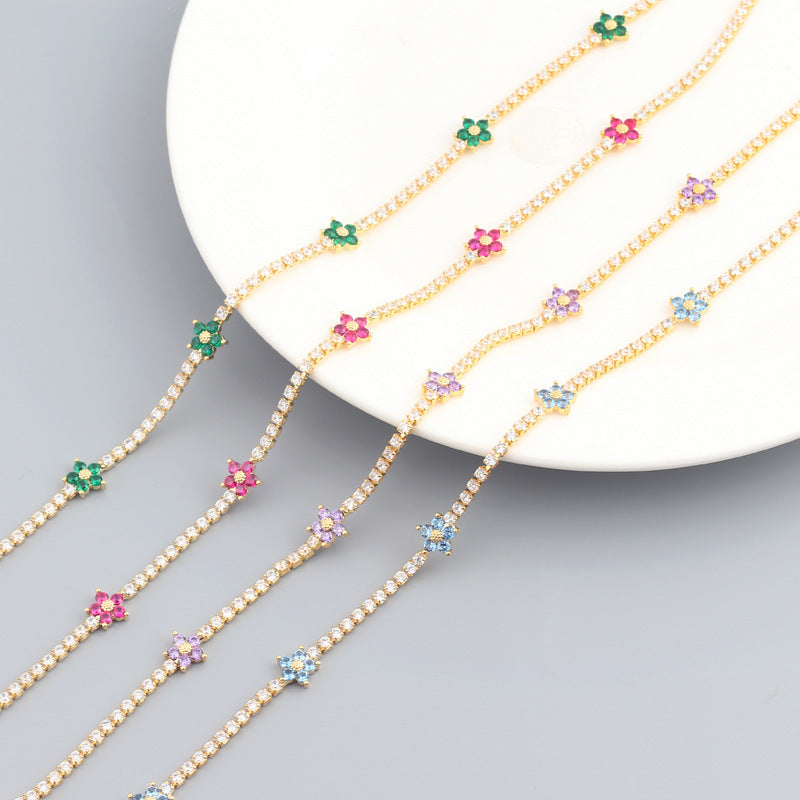 Women’s Flower Zircon Necklace – Micro-Pavé Floral Pendant Chain