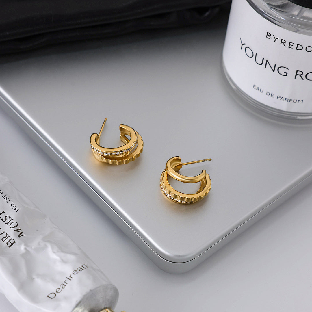 ✨ Stainless Steel Rhinestone Geometric Hoop Earrings – European & American Style ✨