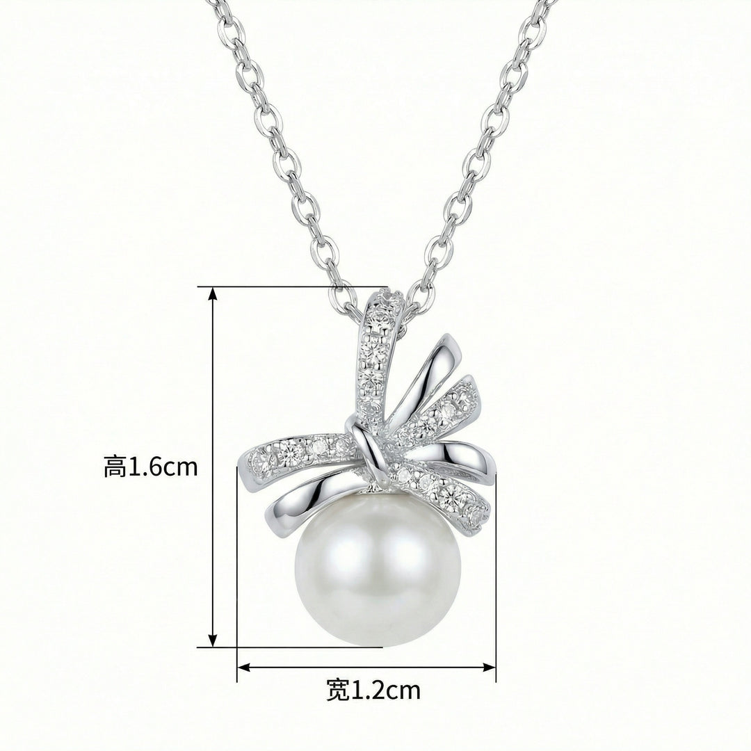 ✨ 925 Sterling Silver Elegant Bow Knot Pendant Necklace with White Pearl & Sparkling Accents ✨