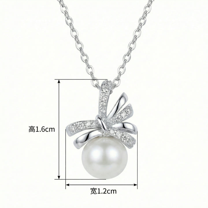 ✨ 925 Sterling Silver Elegant Bow Knot Pendant Necklace with White Pearl & Sparkling Accents ✨