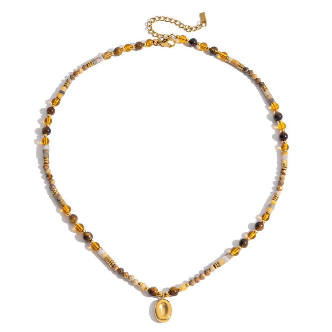 Women’s Tiger’s Eye Natural Stone & Crystal Beaded Necklace – Light Luxury Clavicle Chain