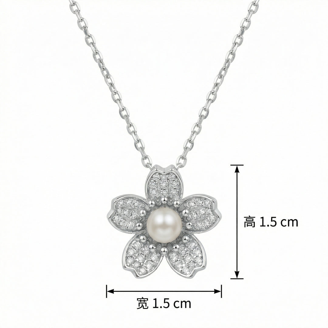 🌸 925 Sterling Silver Flower & Pearl Necklace