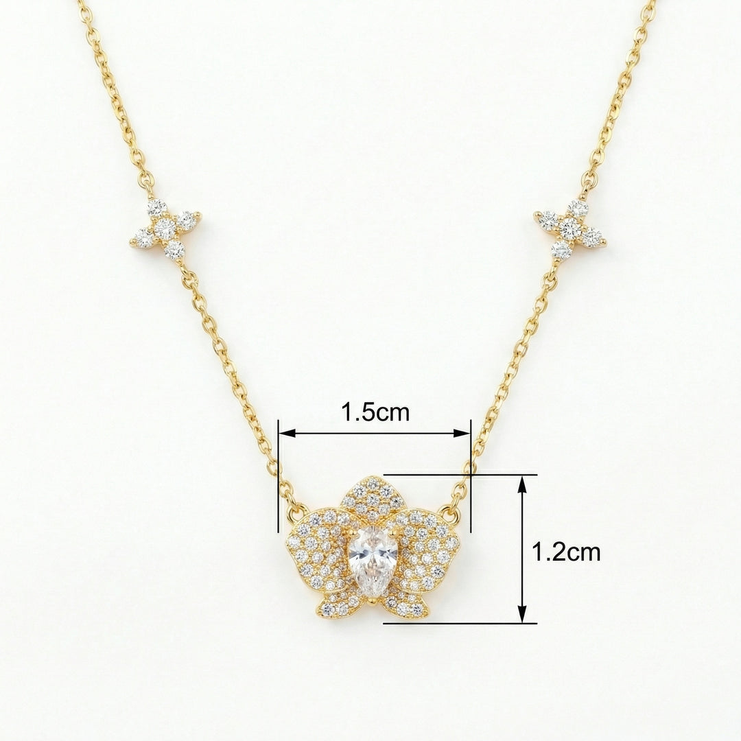✨ 925 Sterling Silver Pavé Diamond Orchid Necklace