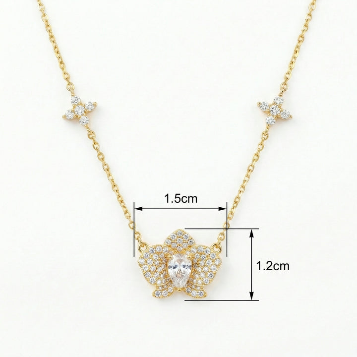 ✨ 925 Sterling Silver Pavé Diamond Orchid Necklace