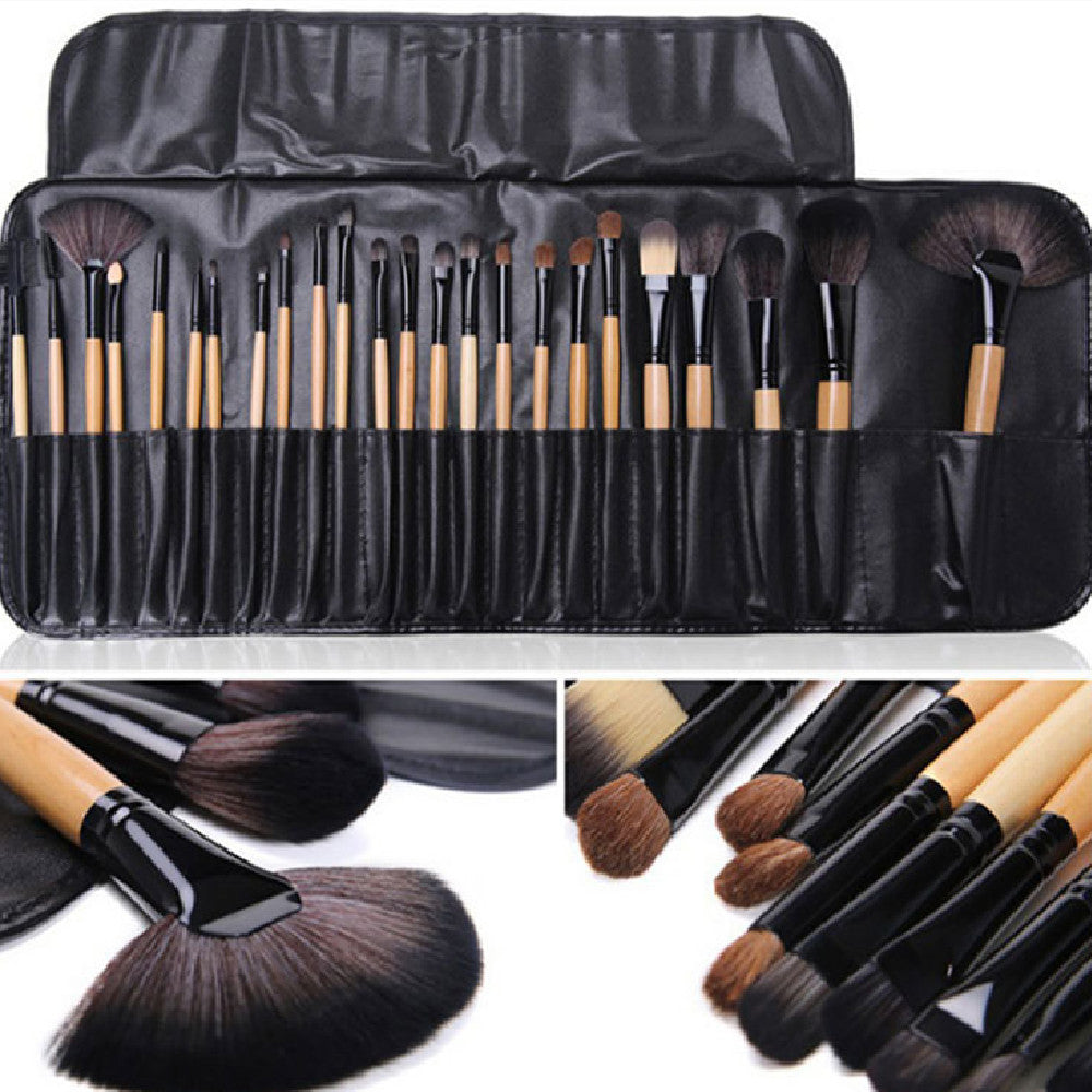 ✨ 24-Piece Makeup Brush Set — Black & Wood Color Full Beauty Kit 💄🖤