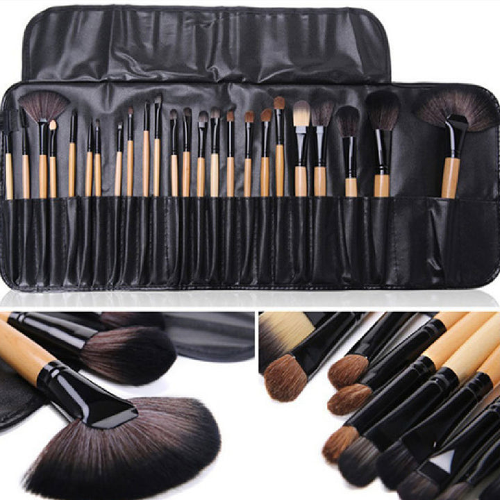 ✨ 24-Piece Makeup Brush Set — Black & Wood Color Full Beauty Kit 💄🖤