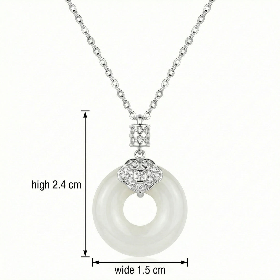 925 Sterling Silver White Jade Donut Necklace – Diamond-Accented Bail Pendant