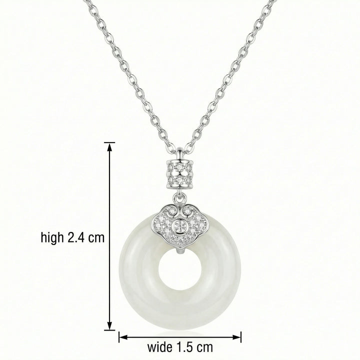 925 Sterling Silver White Jade Donut Necklace – Diamond-Accented Bail Pendant