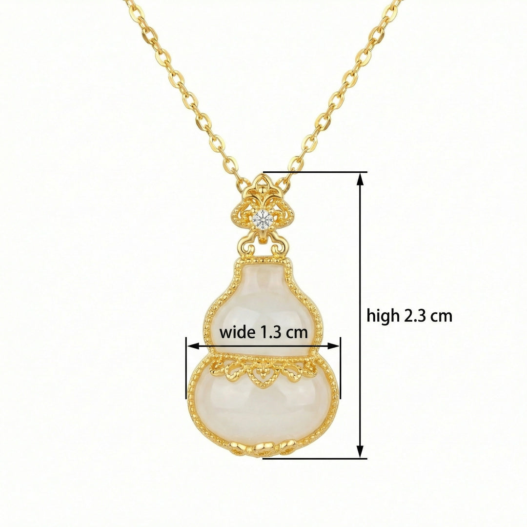 925 Sterling Silver Elegant White Gourd Pendant Necklace with Sparkling Crystal Accent