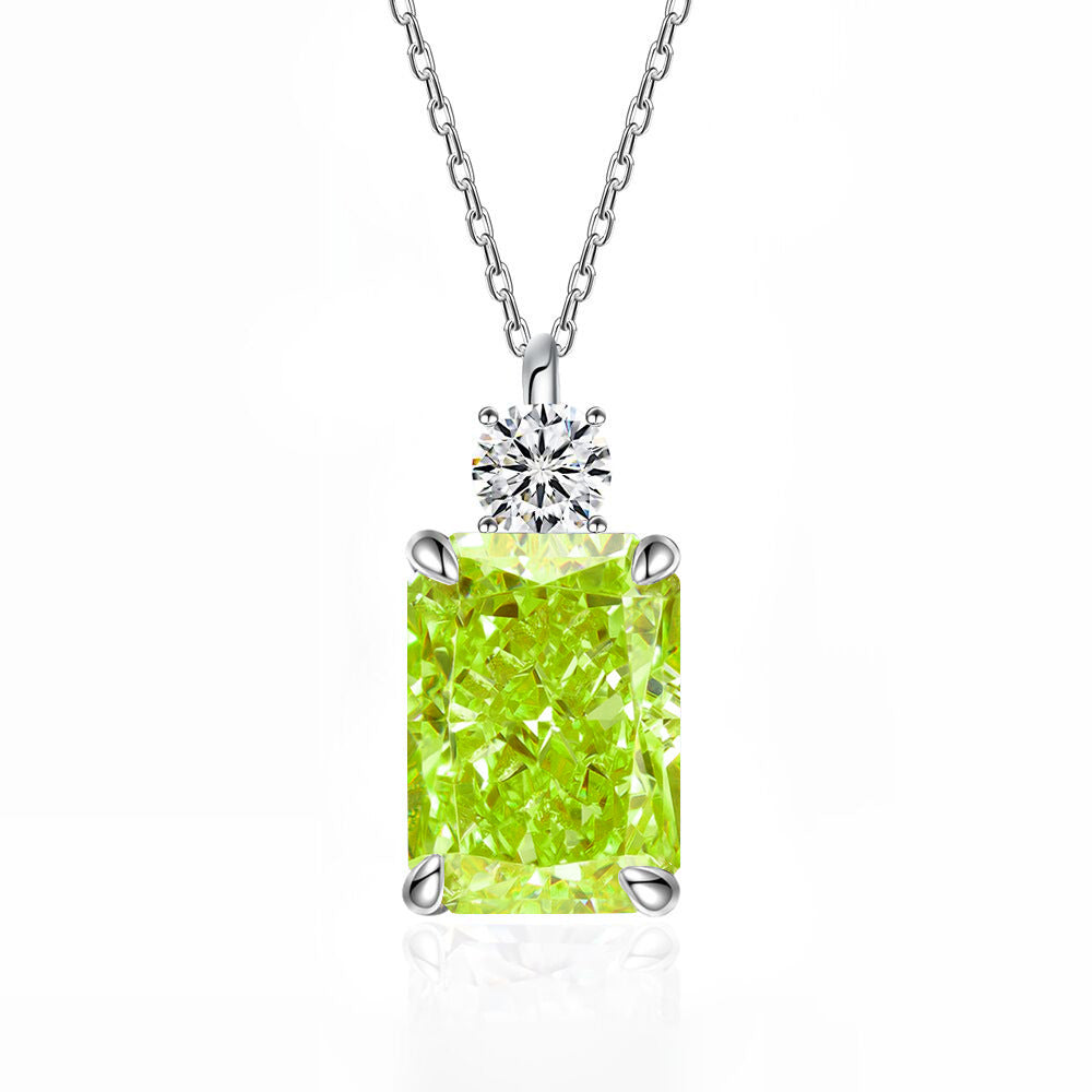 Women’s Deep Tanzanite Rectangular Necklace – 925 Silver Ice-Flower Cut Diamond Pendant