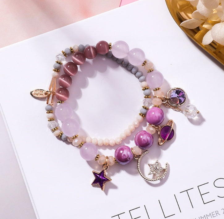 Stars Moon Cat Eye Crystal Multilayer Bracelet for Women