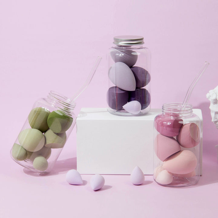 🥚💄 Set of 7 Beauty Egg Sponge Kit – Wet & Dry Makeup Blending Set with Storage Jar
