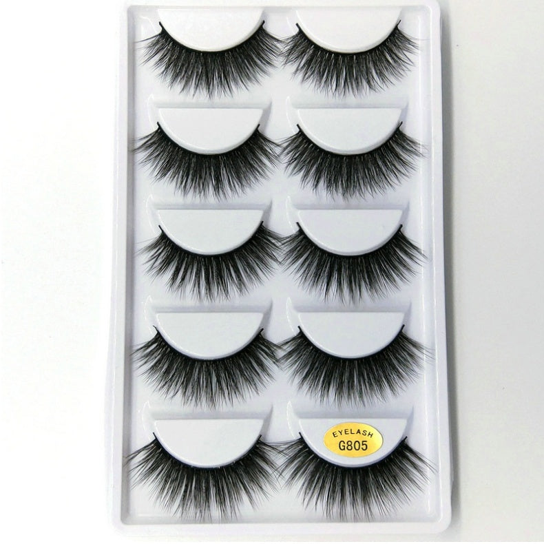 👁️✨ 3D Mink Hair False Eyelashes – Thick Volume 5 Pairs Cotton Stem Lash Set