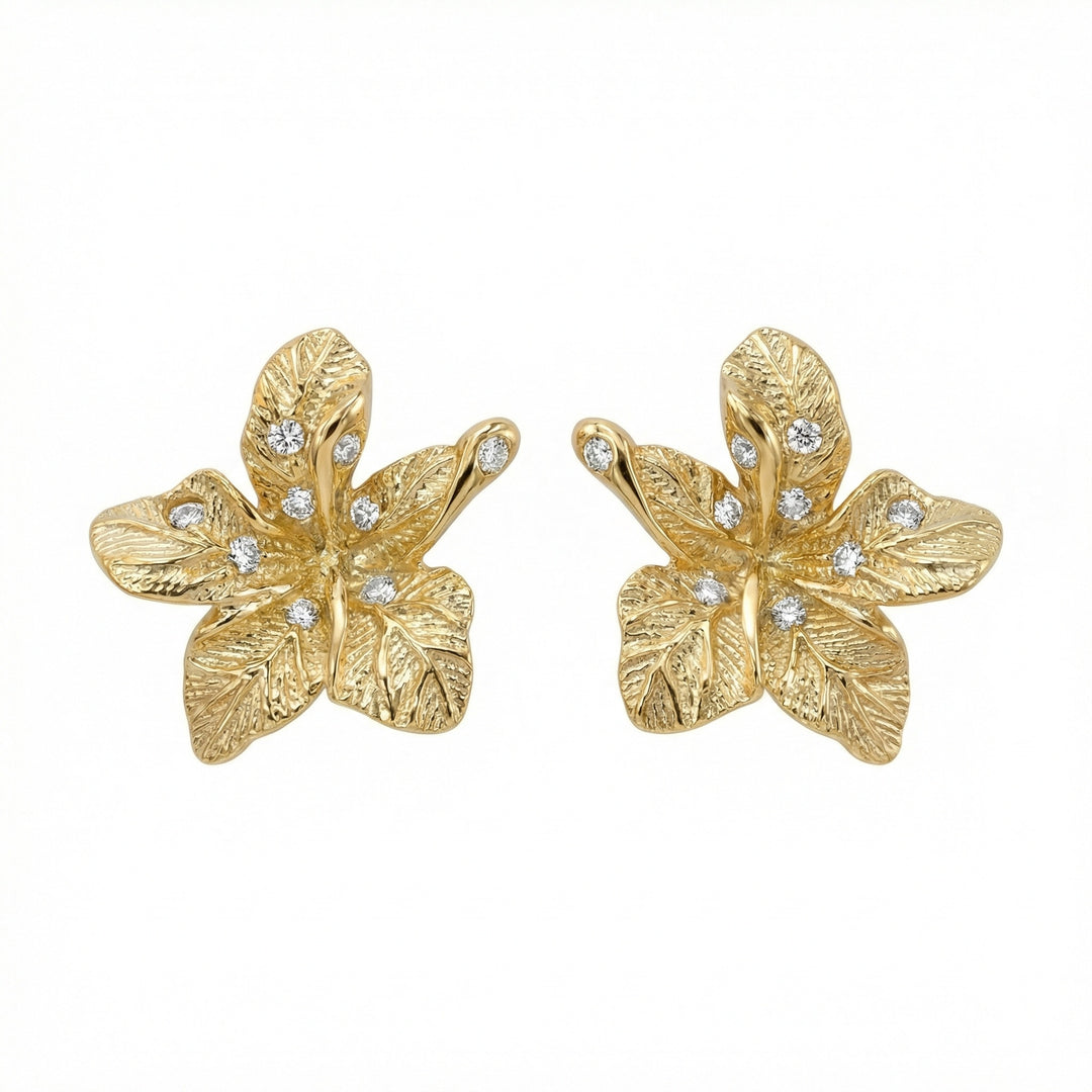 ✨ 925 Sterling Silver Textured Flower Stud Earrings with Diamond Accents ✨