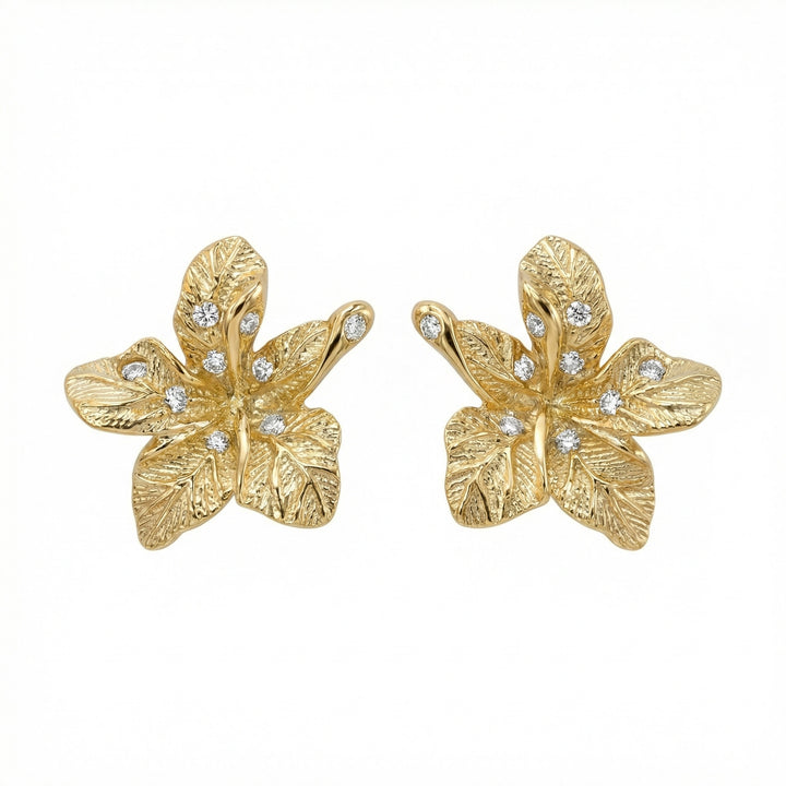 ✨ 925 Sterling Silver Textured Flower Stud Earrings with Diamond Accents ✨