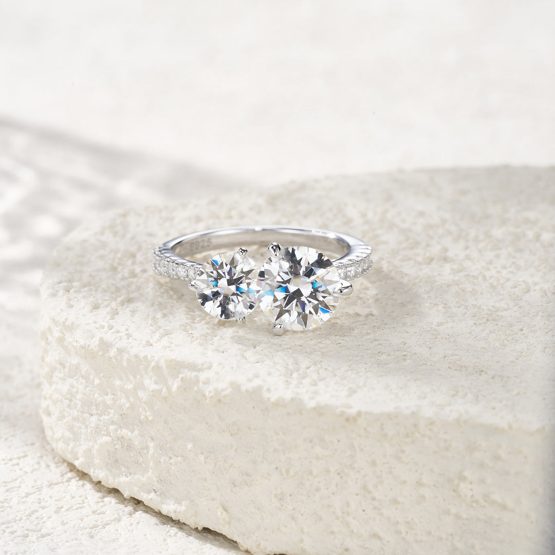 💍 Double Moissanite Minimalist Ring – Platinum-Plated S925 Silver (3g, Sizes 5–9) 💍