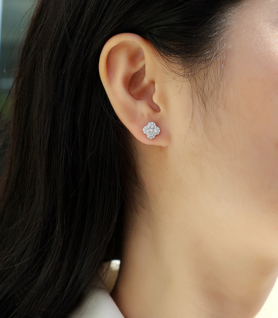 Lucky Four-Leaf Clover Moissanite Earrings – Platinum-Plated S925 Silver