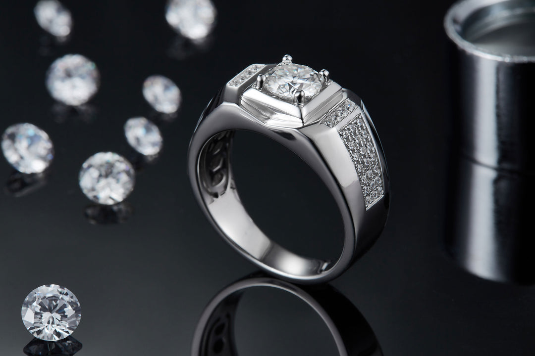 💍 Men’s 1-Carat Moissanite Ring – Platinum-Plated S925 Silver (7g, Sizes 5–9) 💍