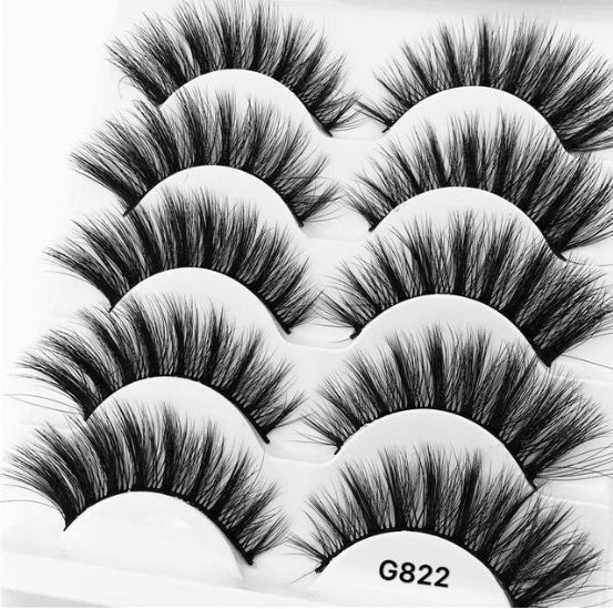 👁️✨ 3D Mink Hair False Eyelashes – Thick Volume 5 Pairs Cotton Stem Lash Set
