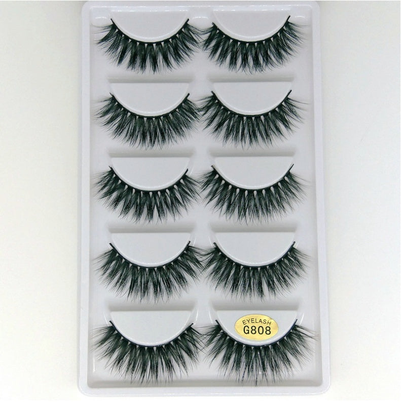 👁️✨ 3D Mink Hair False Eyelashes – Thick Volume 5 Pairs Cotton Stem Lash Set