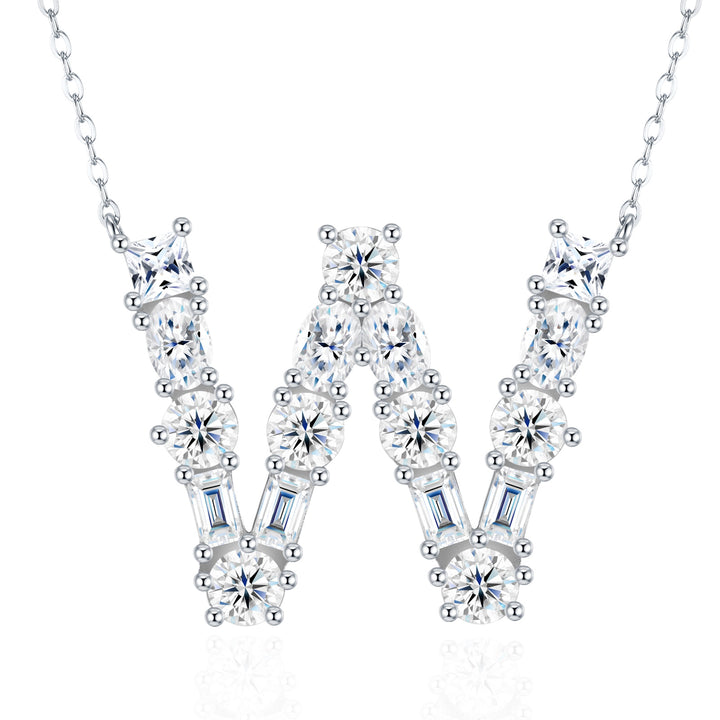 💎 Luxury Letter W Pendant Necklace – Platinum & Gold-Plated S925 Silver with Moissanite 💎