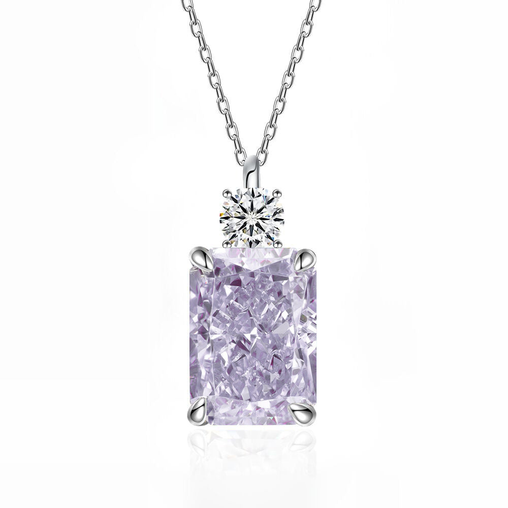 Women’s Deep Tanzanite Rectangular Necklace – 925 Silver Ice-Flower Cut Diamond Pendant