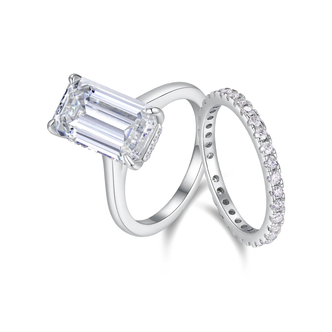 💍 Octagonal Moissanite Double Ring Set – Platinum-Plated S925 Silver (8×14 mm) 💍