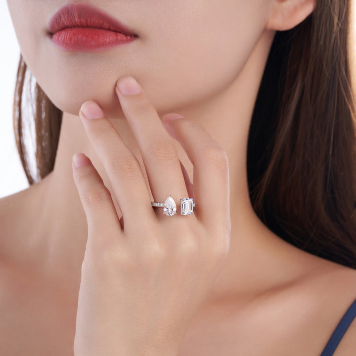 Luxury Double Moissanite Ring – Platinum-Plated S925 Silver Minimalist Jewelry, GRA Certified