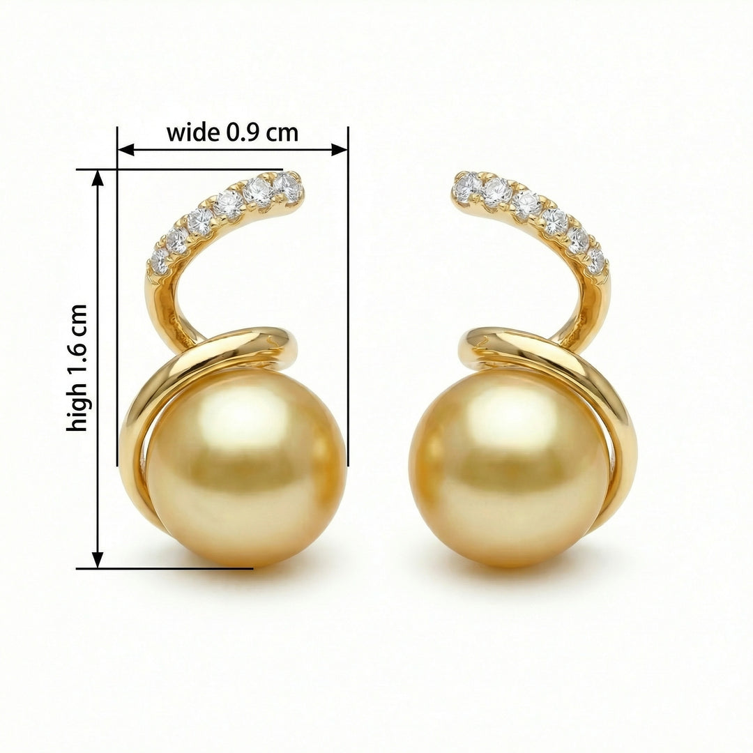 ✨ 925 Sterling Silver South Sea Pearl & Diamond Spiral Drop Earrings ✨