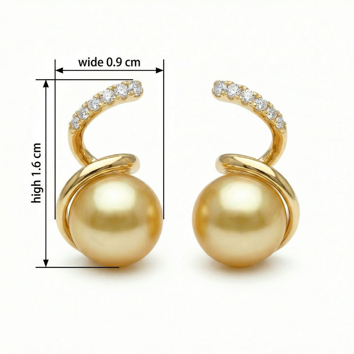 ✨ 925 Sterling Silver South Sea Pearl & Diamond Spiral Drop Earrings ✨