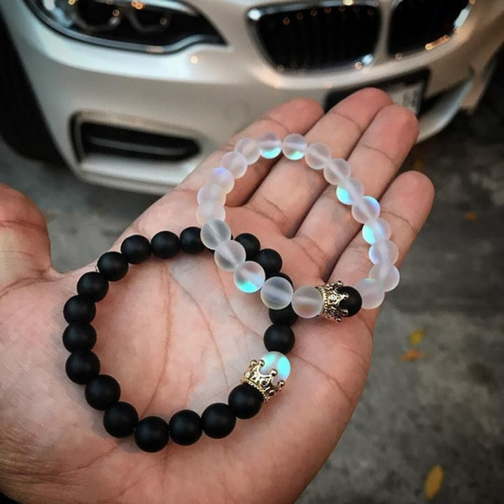 Crown Couple Glass Bead Bracelet