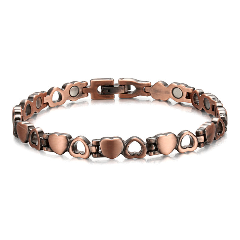 Red Copper Heart-Shaped Magnetic Bracelet for Women