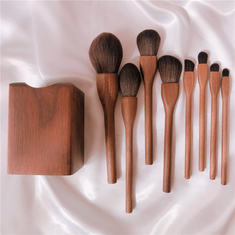 ✨ Wood Handle Makeup Brush Set — Blush, Eyeliner & Foundation Brushes 💄🌿