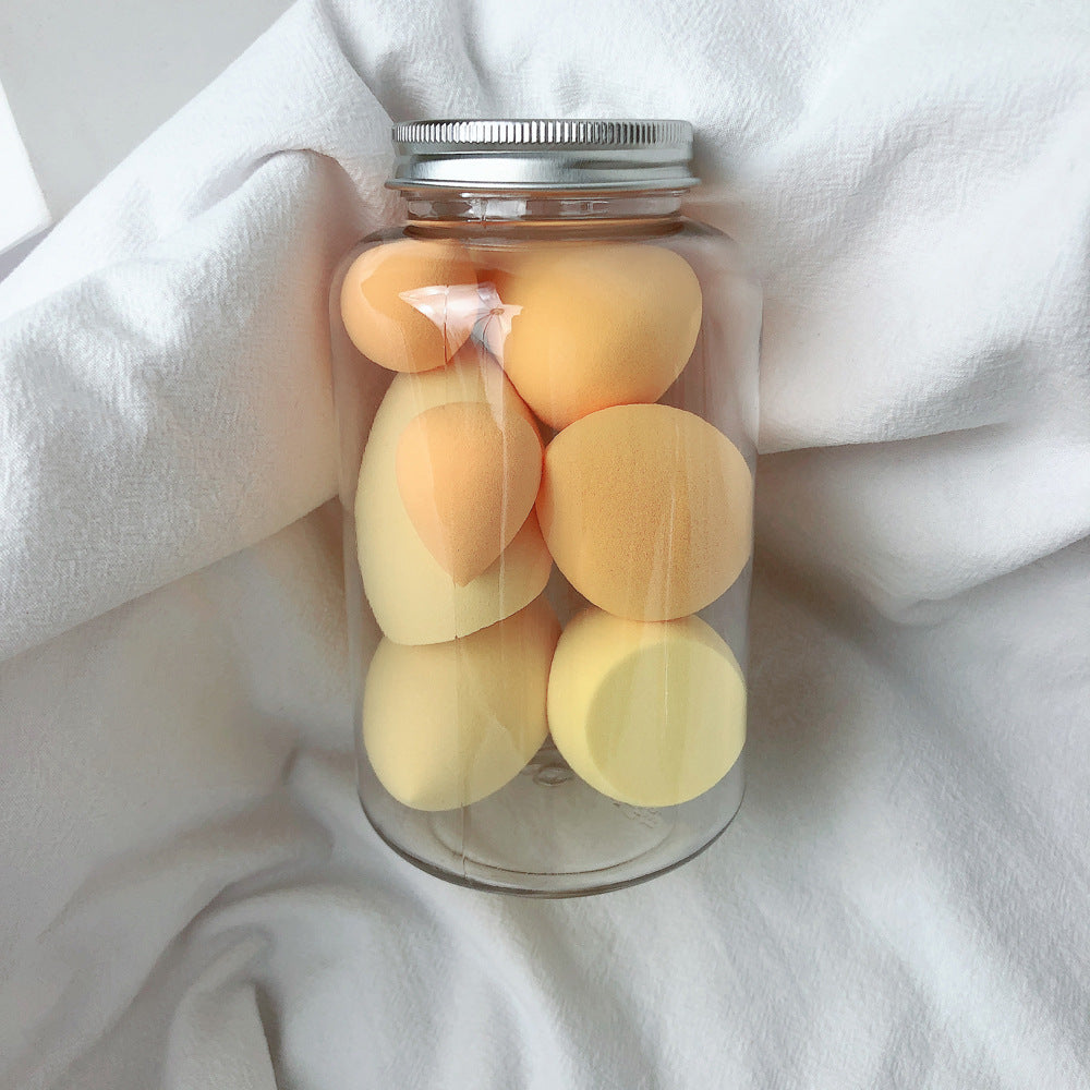 🥚💄 Set of 7 Beauty Egg Sponge Kit – Wet & Dry Makeup Blending Set with Storage Jar